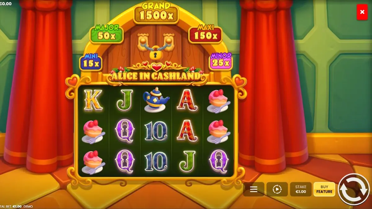 Tampilan visual slot Alice in Cashland dengan elemen Wonderland yang memukau
